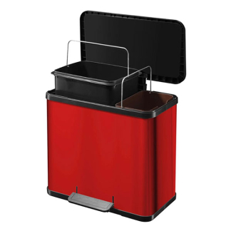 Hailo Prullenbak | Hailo | 26 liter (Duo, Gedempt deksel, Metaal met kunststof, Rood) 0630-240 K170104640 - 3