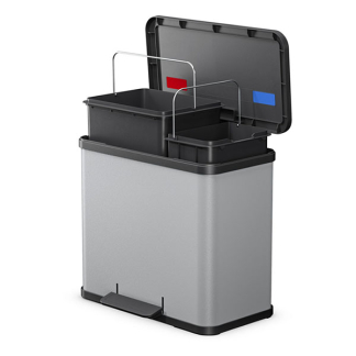 Hailo Prullenbak | Hailo | 26 liter (Duo, Gedempt deksel, Metaal met kunststof, Zilver) 0630-220 K170104639 - 2