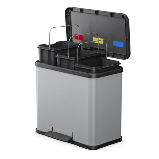 Hailo Prullenbak | Hailo | 27 liter (Trio Gedempt deksel, Metaal met kunststof, Zilver) 0633-220 K170104644 - 2
