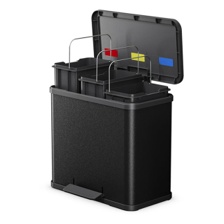 Hailo Prullenbak | Hailo | 27 liter (Trio Gedempt deksel, Metaal met kunststof, Zwart) 0633-2600 K170104645 - 2