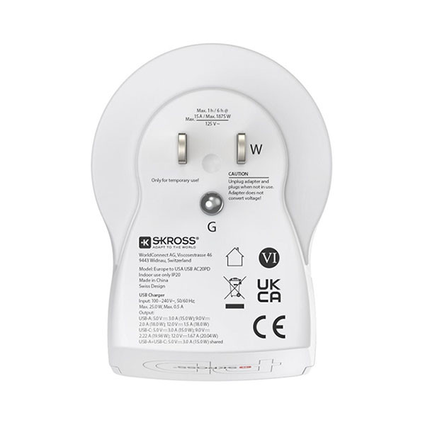 Hama Reisstekker met USB | Hama | Europa naar Amerika (Geaard, Type C en F → Type B, 1x USB A, 1x USB C) 223479 K050801117 - 4