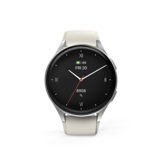 Hama Smartwatch | Hama | 8900 | 1.3” (AMOLED, GPS, Telefoonfunctie, Hartslagmeter, 100+ sportmodi, IP68, Slaapmonitor, 300 mAh batterij, Beige-Zilver) 178612 K070501305 - 1