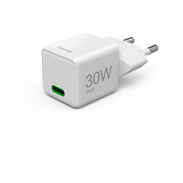Hama USB C snellader | Hama | 1 poort (USB C, GaN, 30W, Wit) 201982 K070501281 - 1
