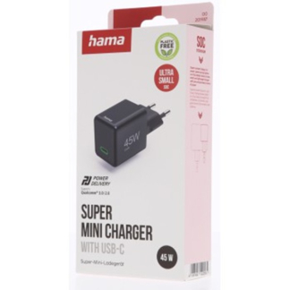 Hama USB C snellader | Hama | 1 poort (USB C, GaN, 45W, Zwart) 201987 K070501286 - 8