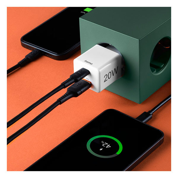Hama USB C snellader | Hama | 2 poorten (1x USB C, 1x USB A, 20W, Wit) 201991 K070501287 - 5