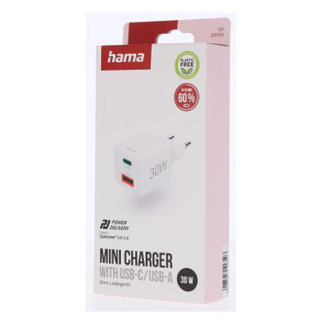 Hama USB C snellader | Hama | 2 poorten (1x USB C, 1x USB A, 30W, Wit) 201992 K070501288 - 7