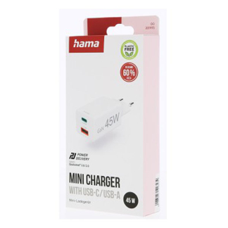Hama USB C snellader | Hama | 2 poorten (1x USB C, 1x USB A, 45W, Wit) 201993 K070501289 - 8