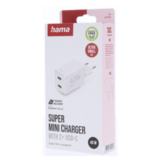 Hama USB C snellader | Hama | 2 poorten (2x USB C, 40W, Wit) 201989 K070501290 - 5
