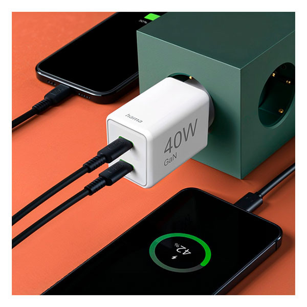Hama USB C snellader | Hama | 2 poorten (2x USB C, GaN, 40W, Wit) 201989 K070501290 - 4
