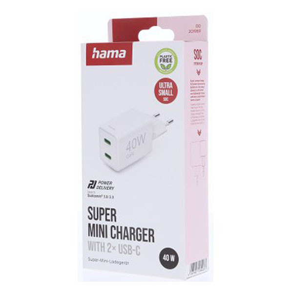 Hama USB C snellader | Hama | 2 poorten (2x USB C, GaN, 40W, Wit) 201989 K070501290 - 5