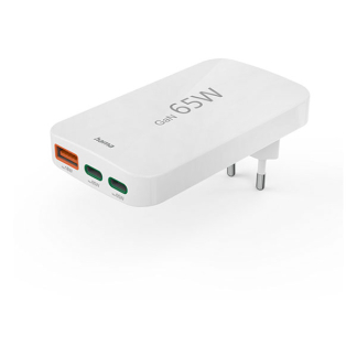 Hama USB C snellader | Hama | 3 poorten (2x USB C, 1x USB A, GaN, 65W, Zwart) 201976 K070501278