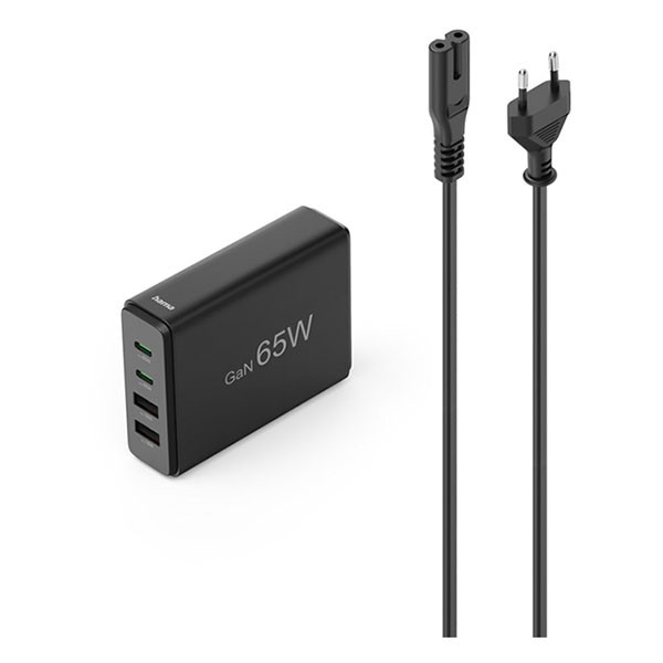 Hama USB C snellader | Hama | 4 poorten (2x USB C, 2x USB A, GaN, 65W, Zwart) 201979 K070501277 - 1