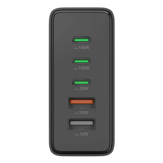 Hama USB C snellader | Hama | 5 poorten (3x USB C, 2x USB A, GaN, 140W, Zwart) 201978 K070501276 - 2