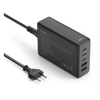 Hama USB C snellader | Hama | 5 poorten (3x USB C, 2x USB A, GaN, 140W, Zwart) 201978 K070501276 - 3