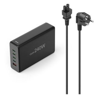 Hama USB C snellader | Hama | 5 poorten (4x USB C, 1x USB A, GaN, 240W, Zwart) 201977 K070501275 - 1