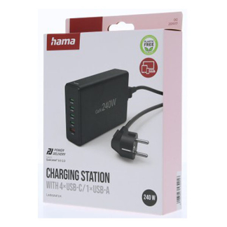 Hama USB C snellader | Hama | 5 poorten (4x USB C, 1x USB A, GaN, 240W, Zwart) 201977 K070501275 - 9