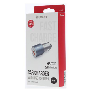 Hama USB autolader | Hama (1x USB A, 1x USB C, 38W, Zwart) 201639 K070501212 - 2