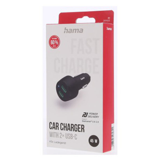 Hama USB autolader | Hama (2x USB C, 45W, Zwart) 201632 K070501211 - 2
