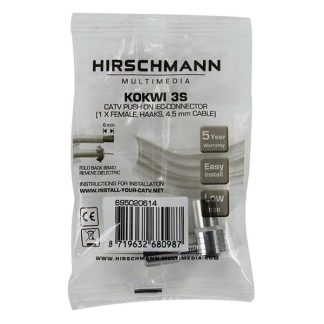Hirschmann Coax connector - Hirschmann KOKWI 3S (Push On, Haaks, Vrouwelijk) 3920000614 K060302240 - 2