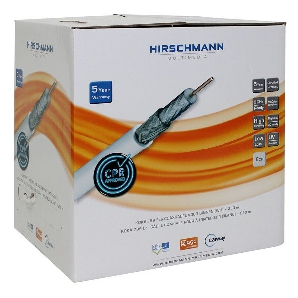 Coax kabel Ziggo op rol Hirschmann 250 meter koka 799 coax kabel