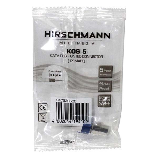 Hirschmann KabelKeur Coax connector - Hirschmann KOS5 (Push On, Mannelijk) 947539500 C060302084 - 2