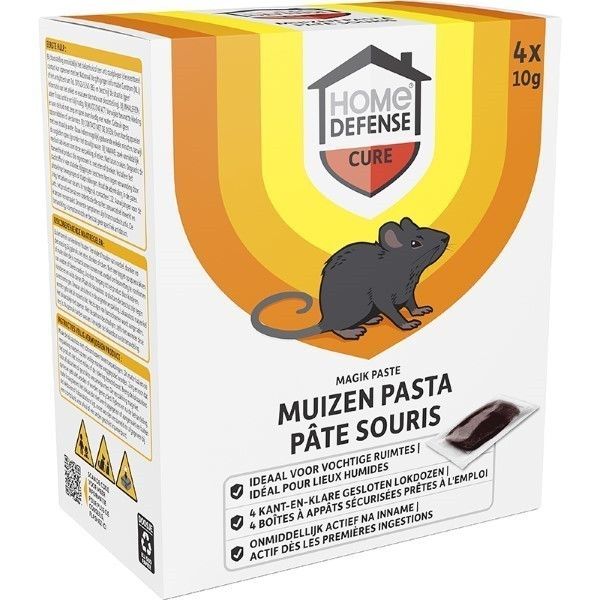 Home Defense Muizengif | Home Defense | Pasta (4 x 10 gram, Snelwerkend, Inclusief lokdozen, Magik Paste) 722152 HDMAPA4 K170505382 - 2