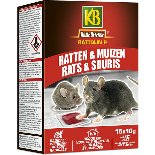 Home Defense Muizengif | KB Home Defense | Rattolin P | Pasta | 15 stuks (Droge ruimtes, Vochtige ruimtes, Gebruiksklaar) RAPA015 K170501719 - 1
