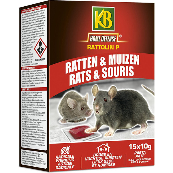 Home Defense Rattengif | KB Home Defense | Rattolin P | Pasta | 15 stuks (Droge ruimtes, Vochtige ruimtes, Gebruiksklaar) RAPA015 A170501719 - 1