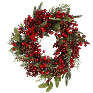 House of Seasons Kerstkrans | House of Seasons | Ø 40 cm (Groen met rode bessen en dennenappels, Binnen/Buiten) 1165301 K151100121