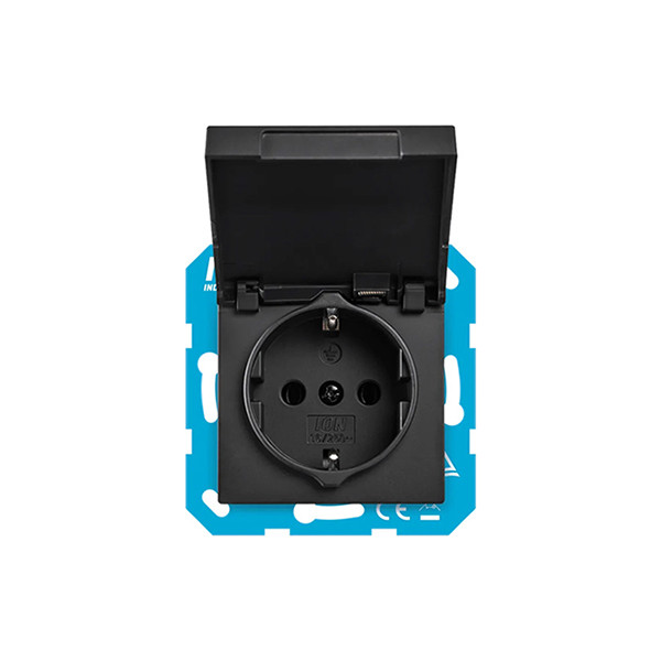 ION Industries Stopcontact | ION Industries | E1 (Inbouw, Randaarde, Klapdeksel, Aanraakbeveiliging, Mat zwart) 66.117.43 K180107670 - 2