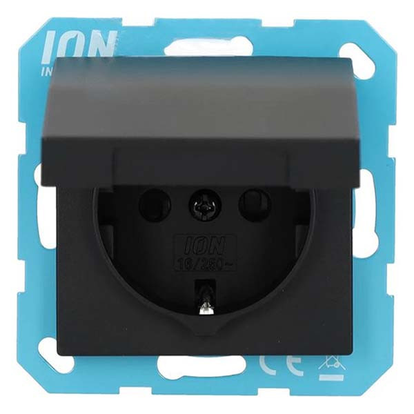 ION Industries Stopcontact | ION Industries | V1/J1 (Inbouw, Randaarde, Klapdeksel, Aanraakbeveiliging, Mat zwart) 66.007.43 K180107671 - 1