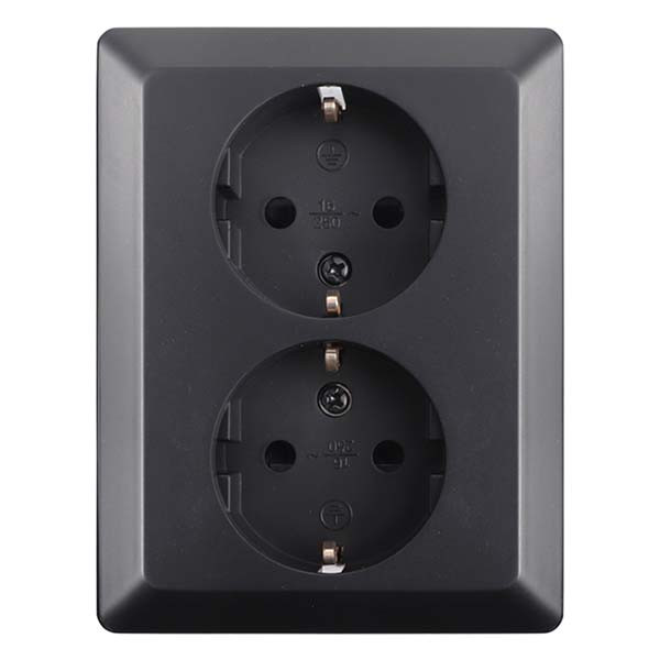 ION Industries Stopcontact | ION Industries (Half opbouw, Dubbel, Randaarde, Zwart) 66.007.50 K180107656 - 1