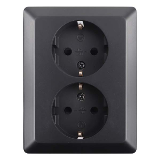 ION Industries Stopcontact | ION Industries (Half opbouw, Dubbel, Randaarde, Zwart) 66.007.50 K180107656 - 1