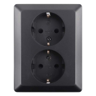 Stopcontact | ION Industries (Half opbouw, Dubbel, Randaarde, Zwart)