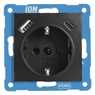 ION Industries Stopcontact met USB | ION Industries | E1 (Inbouw, Randaarde, USB A, USB C, Aanraakbeveiliging, Mat zwart) 66.117.46 K180107682 - 1