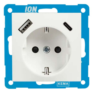ION Industries Stopcontact met USB | ION Industries | E1 (Inbouw, Randaarde, USB A, USB C, Mat wit) 66.119.46 K180107681 - 1