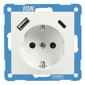 ION Industries Stopcontact met USB | ION Industries | E1 (Inbouw, Randaarde, USB A, USB C, Wit) 66.116.46 K180107680 - 1