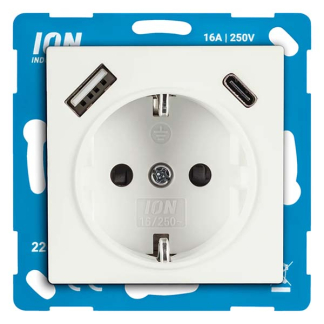 ION Industries Stopcontact met USB | ION Industries | V1/J1 (Inbouw, Randaarde, USB A, USB C, Aanraakbeveiliging, Mat wit) 66.009.46 K180107684 - 1