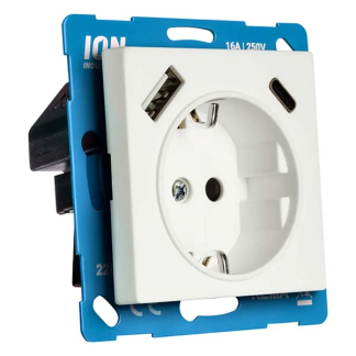 ION Industries Stopcontact met USB | ION Industries | V1/J1 (Inbouw, Randaarde, USB A, USB C, Aanraakbeveiliging, Mat wit) 66.009.46 K180107684 - 2