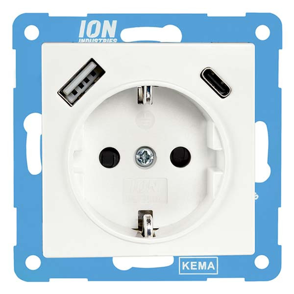 ION Industries Stopcontact met USB | ION Industries | V1/J1 (Inbouw, Randaarde, USB A, USB C, Aanraakbeveiliging, Wit) 66.006.46 K180107683 - 1