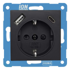 Stopcontact met USB | ION Industries | V1/J1 (Inbouw, Randaarde, USB A, USB C, Mat zwart)