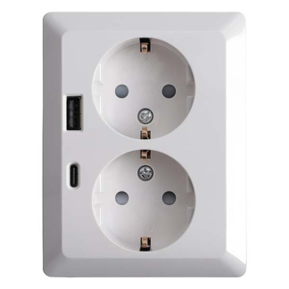 ION Industries Stopcontact met USB | ION Industries (Half opbouw, Dubbel, USB A, USB C, Randaarde, Wit) 66.006.80 K180107657 - 1