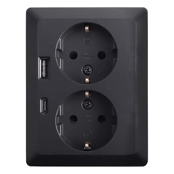 ION Industries Stopcontact met USB | ION Industries (Half opbouw, Dubbel, USB A, USB C, Randaarde, Zwart) 66.007.80 K180107658 - 1