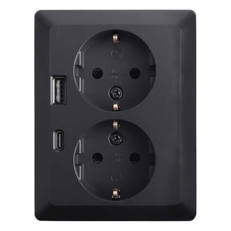 ION Industries Stopcontact met USB | ION Industries (Half opbouw, Dubbel, USB A, USB C, Randaarde, Zwart) 66.007.80 K180107658 - 1
