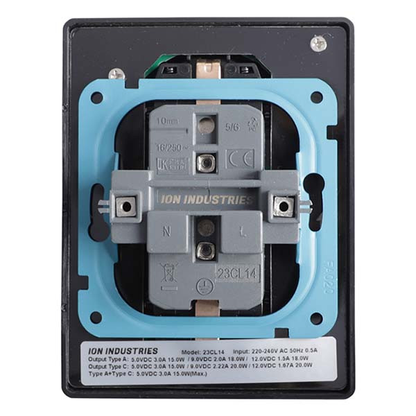 ION Industries Stopcontact met USB | ION Industries (Half opbouw, Dubbel, USB A, USB C, Randaarde, Zwart) 66.007.80 K180107658 - 3
