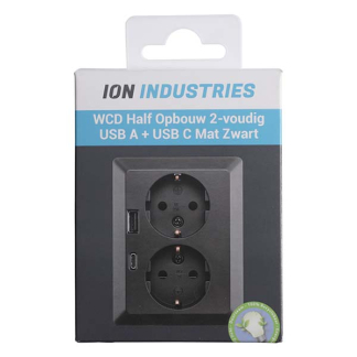 ION Industries Stopcontact met USB | ION Industries (Half opbouw, Dubbel, USB A, USB C, Randaarde, Zwart) 66.007.80 K180107658 - 6