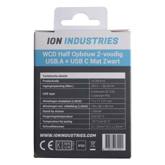 ION Industries Stopcontact met USB | ION Industries (Half opbouw, Dubbel, USB A, USB C, Randaarde, Zwart) 66.007.80 K180107658 - 7