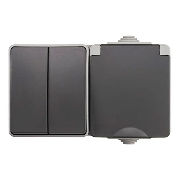 ION Industries Stopcontact met schakelaar voor buiten | ION Industries (Randaarde, Serie, Horizontaal, IP54, 150 x 65 x 53mm, Mat Grijs) 66.944.72 K100100526 - 1