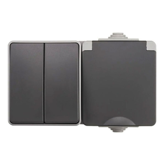 ION Industries Stopcontact met schakelaar voor buiten | ION Industries (Randaarde, Serie, Horizontaal, IP54, 150 x 65 x 53mm, Mat Grijs) 66.944.72 K100100526 - 1