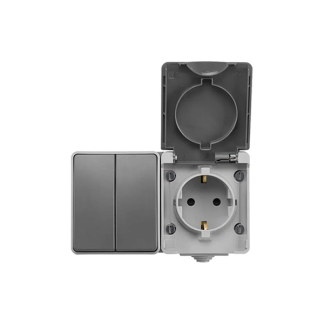 ION Industries Stopcontact met schakelaar voor buiten | ION Industries (Randaarde, Serie, Horizontaal, IP54, 150 x 65 x 53mm, Mat Grijs) 66.944.72 K100100526 - 2